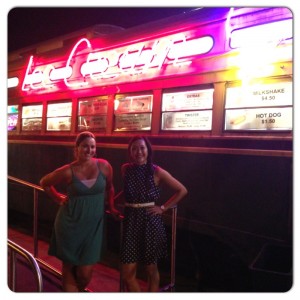Kate & Victoria in front of the Trolley Car Diner